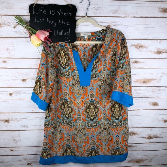 Umgee Tops - Umgee paisley print boho short sleeve tunic top
